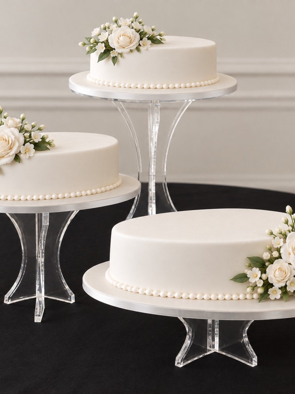 Unique Oval Cake Set - Discontinued Wilton Pans + 3 Vintage Lucite Cake Stands